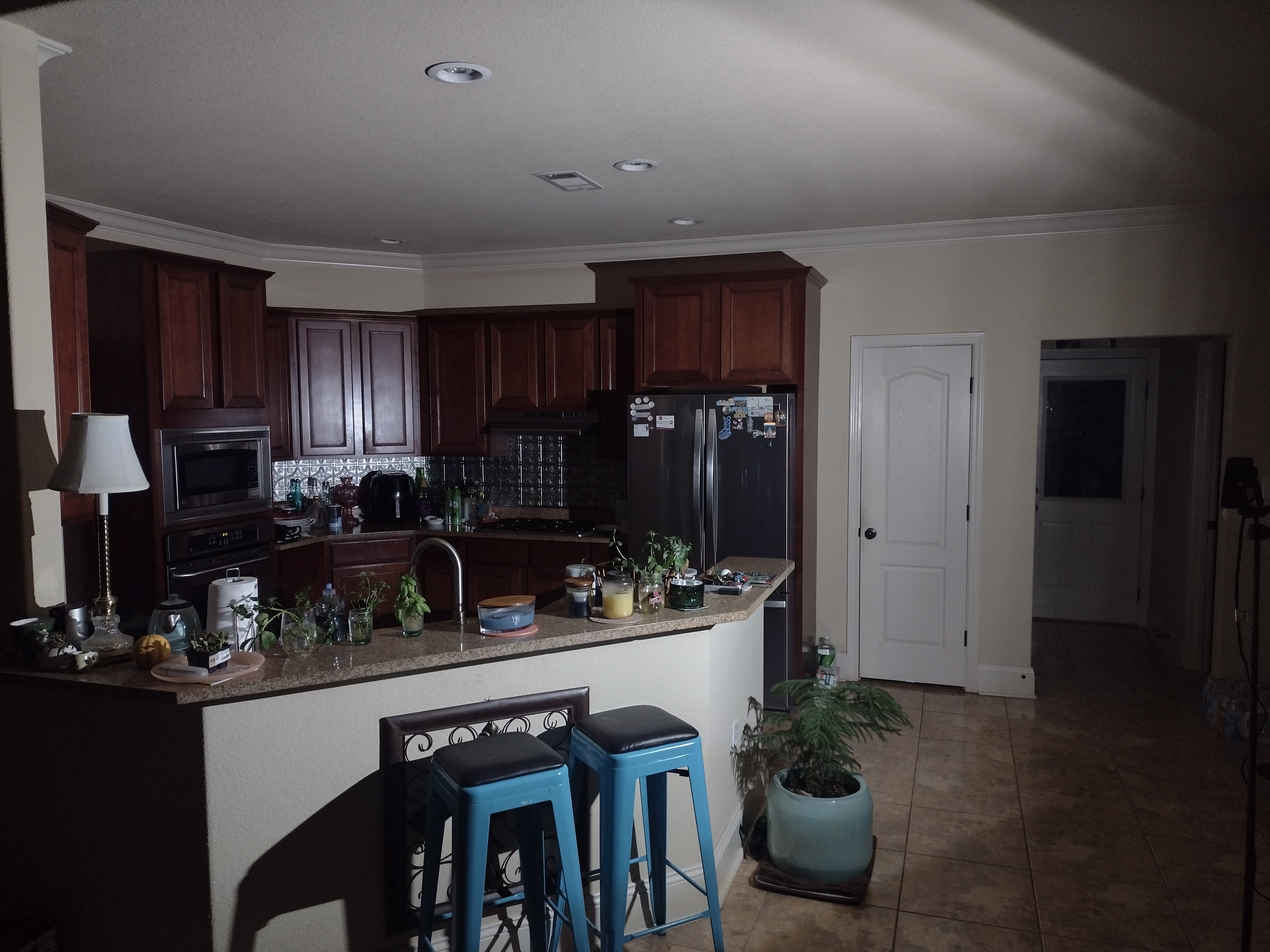 Kitchen Illuminated By Floodlight